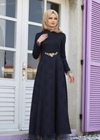 Hijab clothing NAVY BLUE T 2231 Nisa Hakim Yaka Tül Detaylı Abiye
