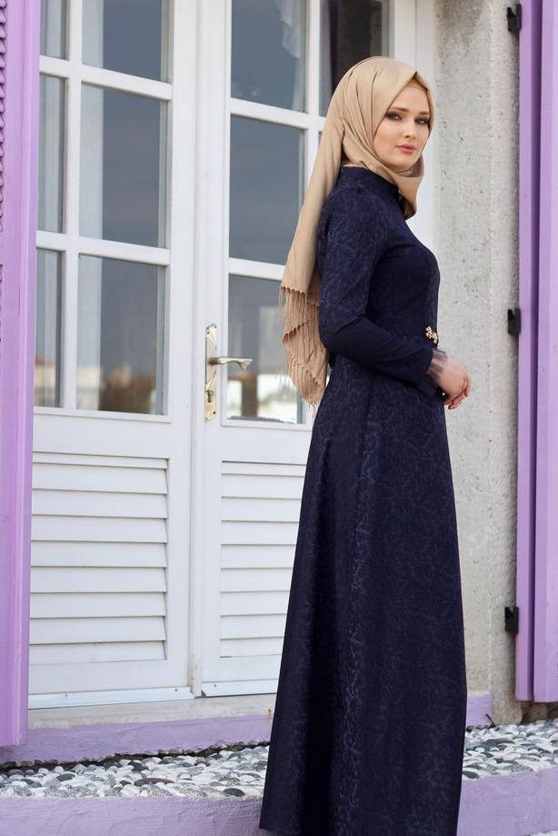 Vêtements hijab  T 2231 Nisa Hakim Yaka Tül Detaylı Abiye - TRENDTESETTÜR