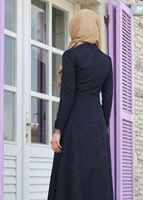 Hijab clothing NAVY BLUE T 2231 Nisa Hakim Yaka Tül Detaylı Abiye