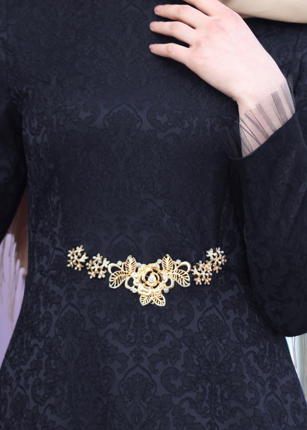 Hijab clothing NAVY BLUE T 2231 Nisa Hakim Yaka Tül Detaylı Abiye