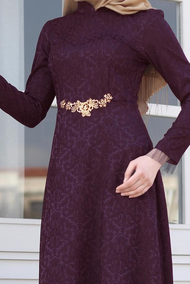 Vêtements hijab  T 2231 Nisa Hakim Yaka Tül Detaylı Abiye - TRENDTESETTÜR