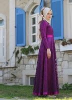 Hijab clothing FUCHSIA T 2285 Nisa Organize Dantel Abiye Elbise
