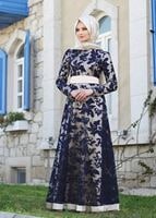 Vêtements hijab BLEU MARINE T 2340 Nisa Kombinli Dantel Abiye