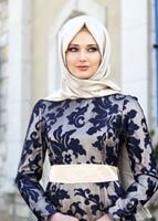 Tesettür giyim LACİVERT T 2340 Nisa Kombinli Dantel Abiye