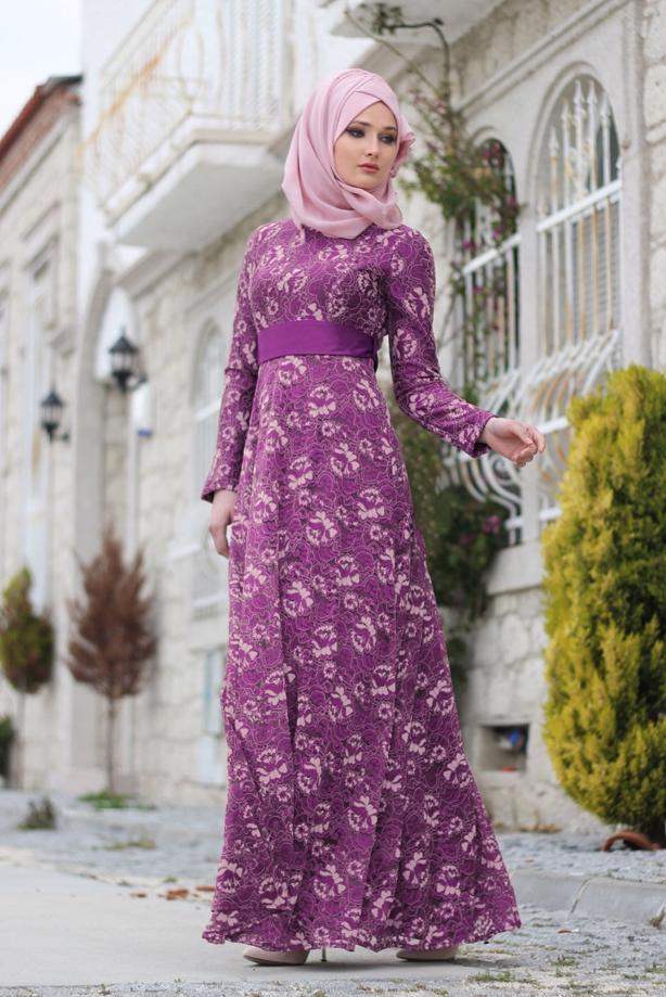 Vêtements hijab  T 2341 Nisa Kuşaklı Dantel Abiye - TRENDTESETTÜR
