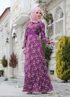 Hijab clothing PURPLE T 2341 Nisa Kuşaklı Dantel Abiye