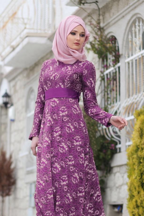 Vêtements hijab  T 2341 Nisa Kuşaklı Dantel Abiye - TRENDTESETTÜR
