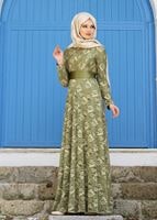 Vêtements hijab KAKI T 2341 Nisa Kuşaklı Dantel Abiye