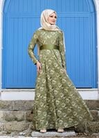 Vêtements hijab KAKI T 2341 Nisa Kuşaklı Dantel Abiye