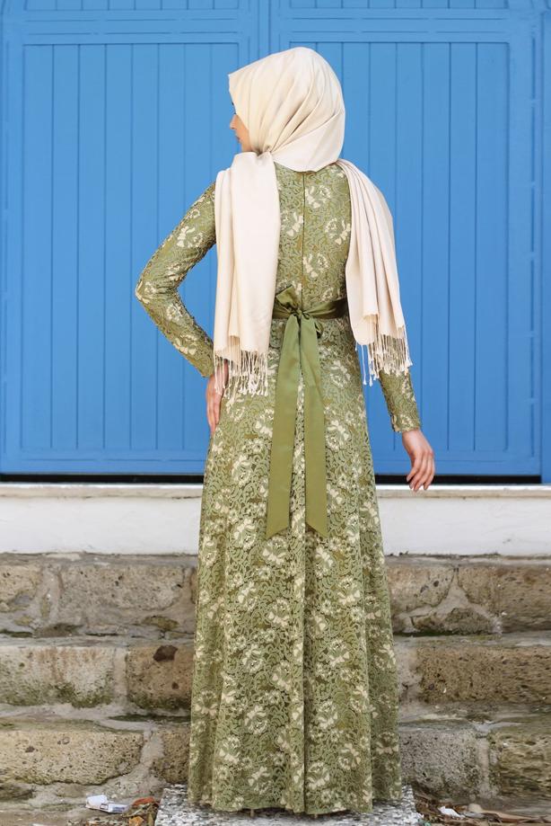 Vêtements hijab  T 2341 Nisa Kuşaklı Dantel Abiye - TRENDTESETTÜR