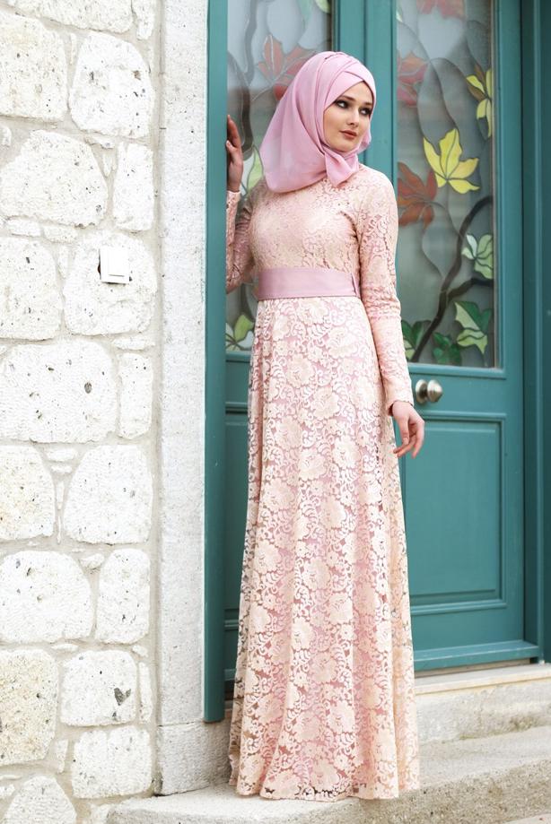 Vêtements hijab  T 2341 Nisa Kuşaklı Dantel Abiye - TRENDTESETTÜR