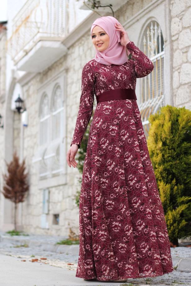Vêtements hijab  T 2341 Nisa Kuşaklı Dantel Abiye - TRENDTESETTÜR