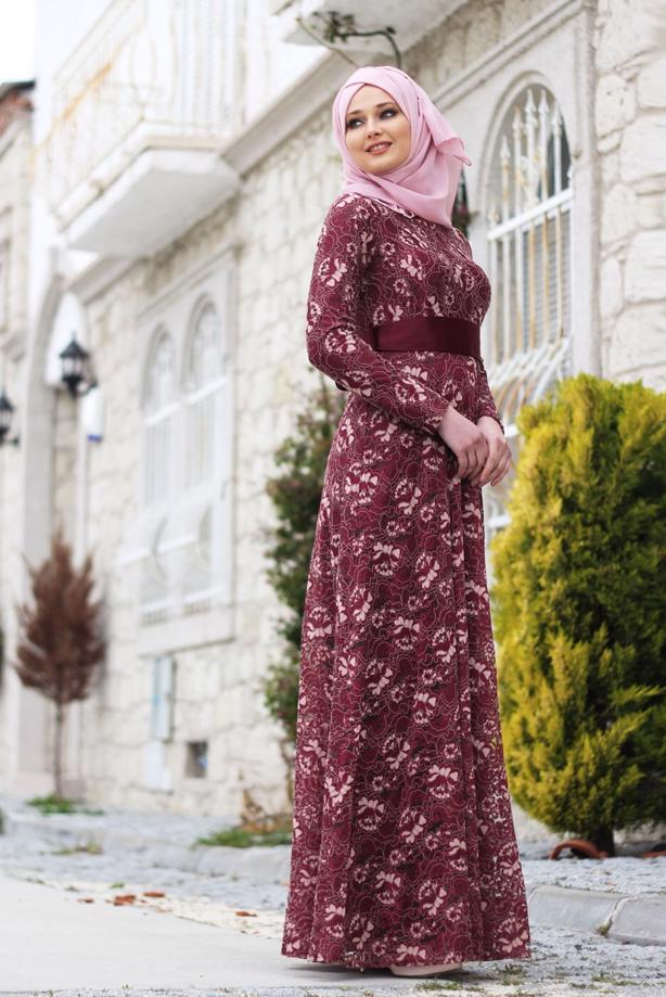 Vêtements hijab  T 2341 Nisa Kuşaklı Dantel Abiye - TRENDTESETTÜR