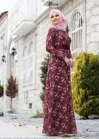 Hijab clothing CLARET RED T 2341 Nisa Kuşaklı Dantel Abiye