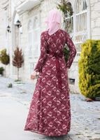 Hijab clothing CLARET RED T 2341 Nisa Kuşaklı Dantel Abiye