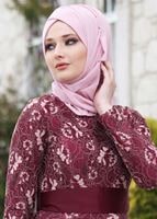 Hijab clothing CLARET RED T 2341 Nisa Kuşaklı Dantel Abiye