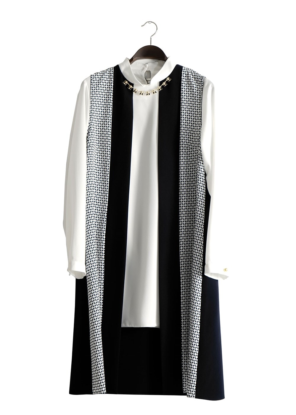 Tesettür giyim KREM T 382 Filizler Kolyeli 2&prime;li Tunik