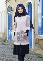 Tesettür giyim PUDRA T 441 Filizler Fermuarlı Tunik