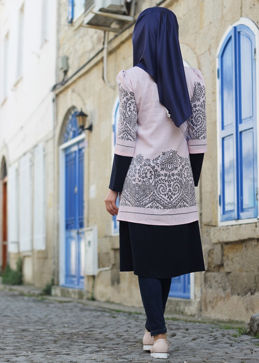 Tesettür giyim PUDRA T 441 Filizler Fermuarlı Tunik