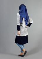 Tesettür giyim KREM T 441 Filizler Fermuarlı Tunik