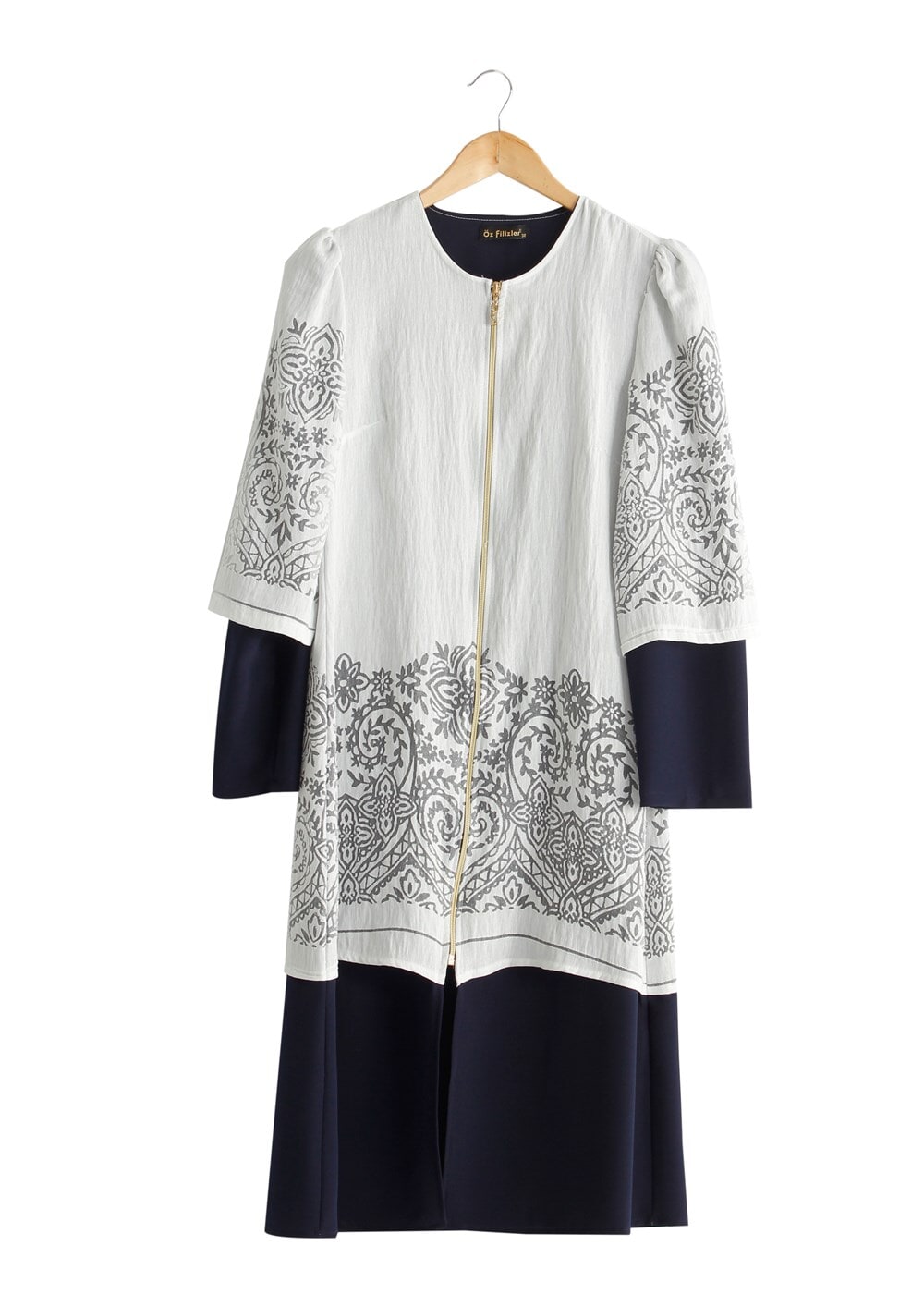 Tesettür giyim KREM T 441 Filizler Fermuarlı Tunik