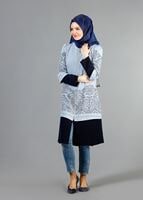 Tesettür giyim MAVİ T 441 Filizler Fermuarlı Tunik