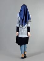 Tesettür giyim MAVİ T 441 Filizler Fermuarlı Tunik