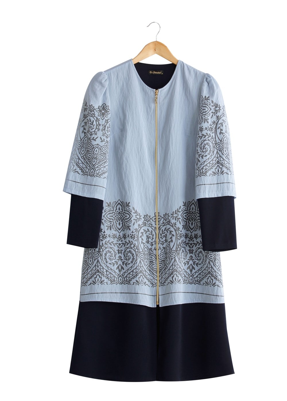 Tesettür giyim MAVİ T 441 Filizler Fermuarlı Tunik