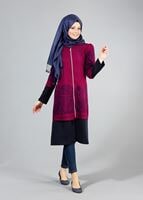 Tesettür giyim MOR T 441 Filizler Fermuarlı Tunik