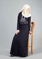 Tesettür giyim LACİVERT T 491 Filizler Lazer Kesim Kolyeli Elbise