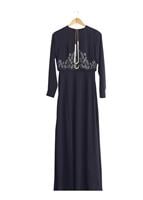 Tesettür giyim LACİVERT T 491 Filizler Lazer Kesim Kolyeli Elbise