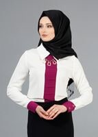 Tesettür giyim KREM T 494 Filizler Erkek Yaka Kolyeli Bluz