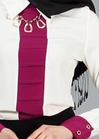 Tesettür giyim KREM T 494 Filizler Erkek Yaka Kolyeli Bluz