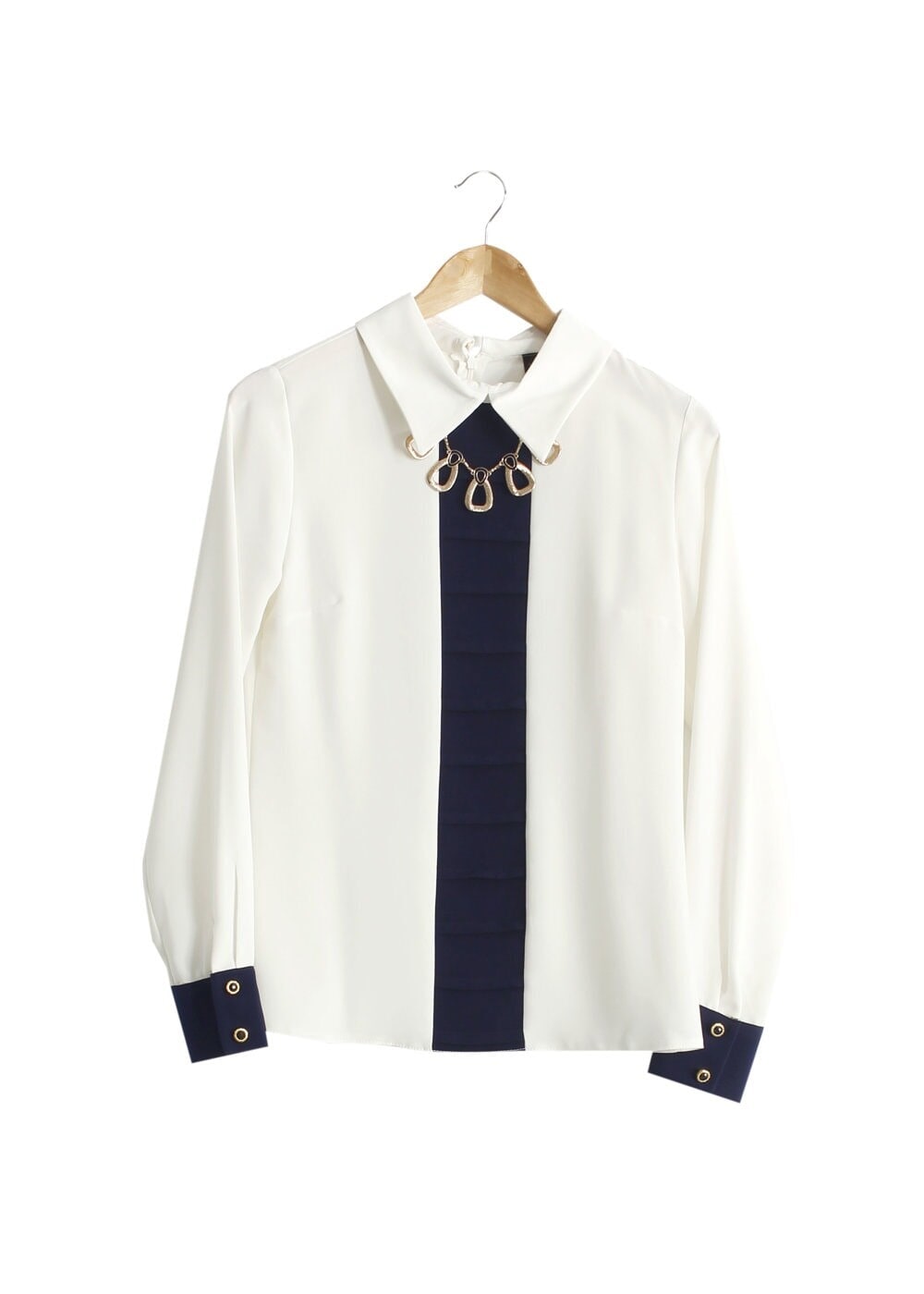 Tesettür giyim KREM T 494 Filizler Erkek Yaka Kolyeli Bluz