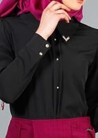 Tesettür giyim SİYAH ERKEK YAKA DÜĞMELİ BLUZ 1548 