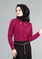 Tesettür giyim FUŞYA ERKEK YAKA DÜĞMELİ BLUZ 1548 