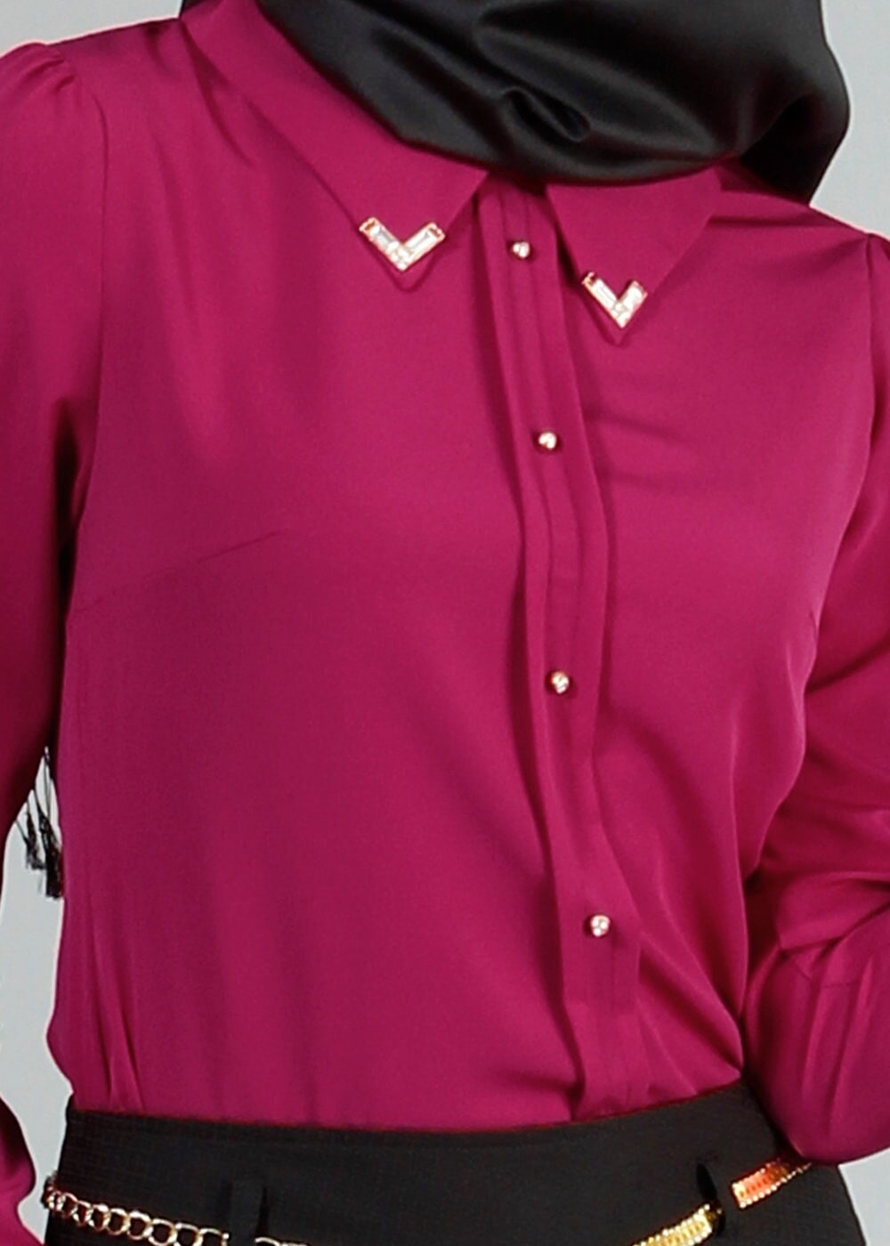 Tesettür giyim FUŞYA ERKEK YAKA DÜĞMELİ BLUZ 1548 