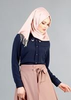 Tesettür giyim LACİVERT ERKEK YAKA DÜĞMELİ BLUZ 1548 