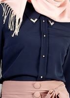 Tesettür giyim LACİVERT ERKEK YAKA DÜĞMELİ BLUZ 1548 