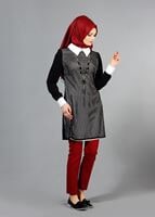 Tesettür giyim SİYAH T 3036 Öztaşgın Erkek Yaka Kolyeli Tunik