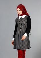 Tesettür giyim SİYAH T 3036 Öztaşgın Erkek Yaka Kolyeli Tunik