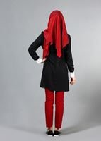 Tesettür giyim SİYAH T 3036 Öztaşgın Erkek Yaka Kolyeli Tunik