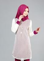 Tesettür giyim KREM T 3036 Öztaşgın Erkek Yaka Kolyeli Tunik