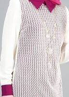 Tesettür giyim KREM T 3036 Öztaşgın Erkek Yaka Kolyeli Tunik