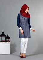 Tesettür giyim LACİVERT T 3036 Öztaşgın Erkek Yaka Kolyeli Tunik