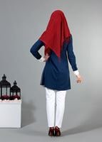 Tesettür giyim LACİVERT T 3036 Öztaşgın Erkek Yaka Kolyeli Tunik