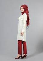 Tesettür giyim KREM T 3061 Öztaşgın Bebe Yaka Kolyeli Tunik