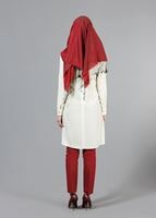 Tesettür giyim KREM T 3061 Öztaşgın Bebe Yaka Kolyeli Tunik