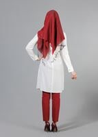 Tesettür giyim EKRU T 3061 Öztaşgın Bebe Yaka Kolyeli Tunik