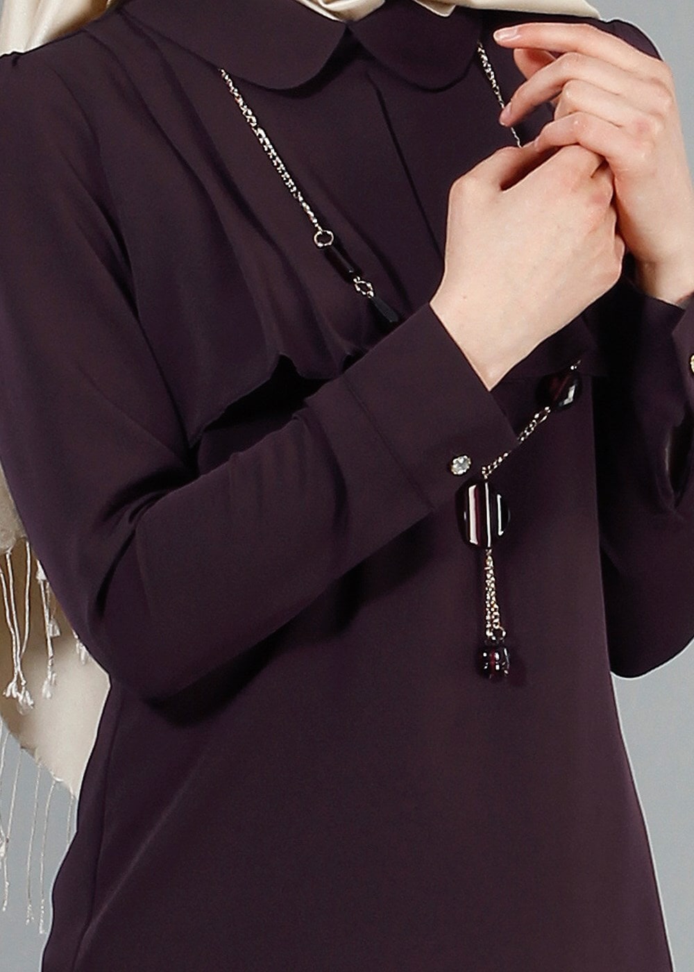 Tesettür giyim MÜRDÜM T 3061 Öztaşgın Bebe Yaka Kolyeli Tunik